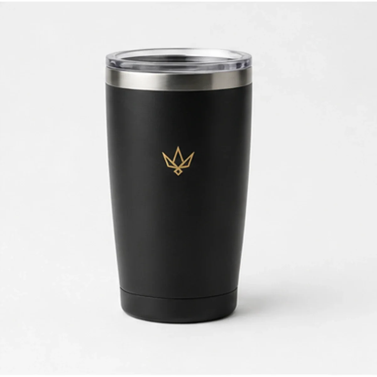 Matte black Vannak Live stainless tumbler with a small gold emblem